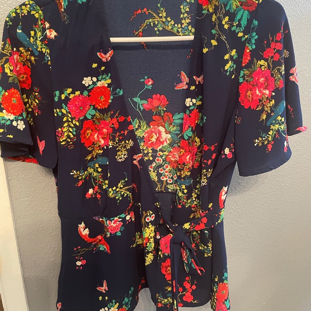 Flower side wrap blouse